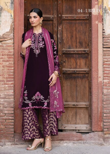 Mor by Xenia Formals Unstitched Embroidered Velvet 3 Piece Suit XE26UMV 04 Ubrud - Festive Collection