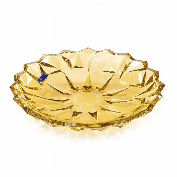 337 mm Premium Coloured Serving Plate – Crystal-Cut Design in Gold & Silver for Cakes, Snacks & Décor (1 Pc)