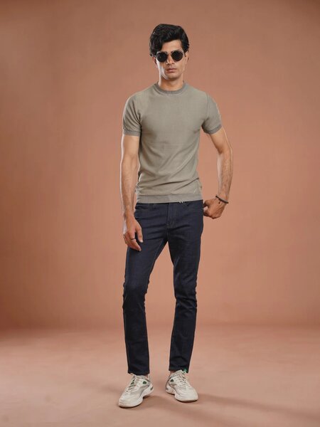 Dark Grey Premium Knitted Crew Neck T-Shirt (SKCN-029)