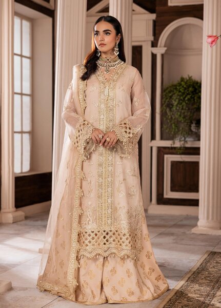 La Elise Women Unstitched Embroidered Khadi Silk 3 Piece Suit 000102 Orla - Festive Collection