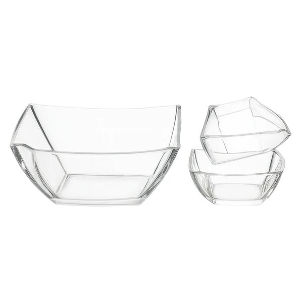 Modern Square-Cut Clear Pressed-Glass 7-Piece Fruit Bowl Set – 200/105 mm Small Bowls
