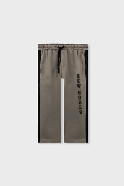 Boys Grey & Black Straight Terry Trousers