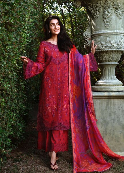 AMoi by Mushq Unstitched Embroidered Luxury Lawn 3 Piece Suit MU26AHL D-11 Falling Petals - Summer Collection