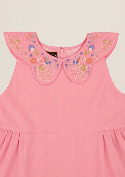 Blush | Cotton dress with hand-embroidered butterfly motifs