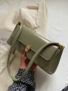 Shein - Fashionable Solid Color Retro Underarm French Stick Handbag