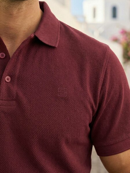 Maroon Textured Half Sleeves Popcorn Polo T-Shirt (POLO-1072)