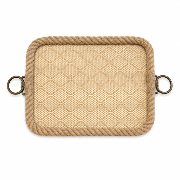 Rectangular Brown Woven Serving Tray with Rope Border – Large