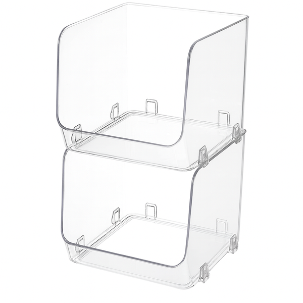 Large Acrylic Stackable Storage Basket – Clear Multi-Purpose Organizer for Kitchen, Pantry & Home Shelves (Small/Large)