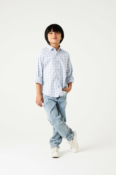Boys White Sky Grid Shirt