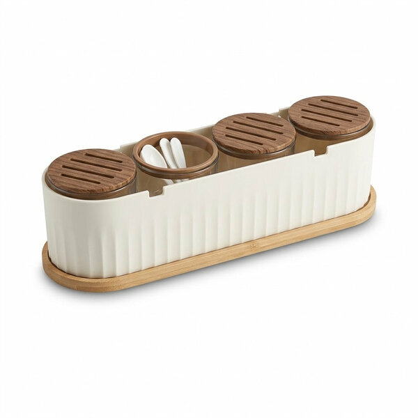 Wonder 4 Grid White Masala Box with Spoon | Spice Storage Box