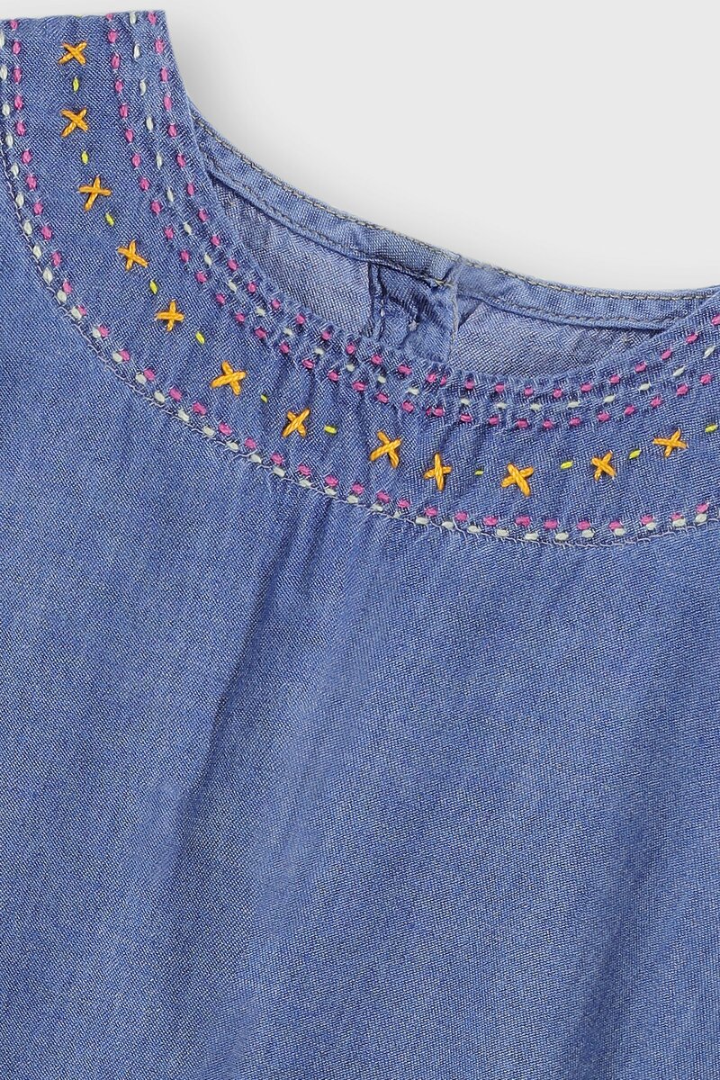 Denim Blossom Embroidered Top