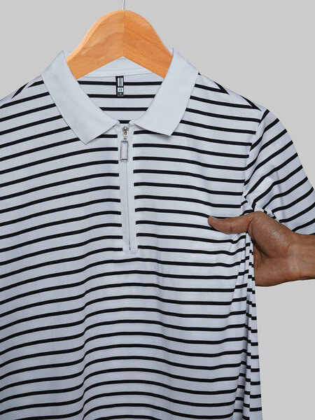 White & Black Yarn Dyed Polo T-Shirt (POLO-1255)
