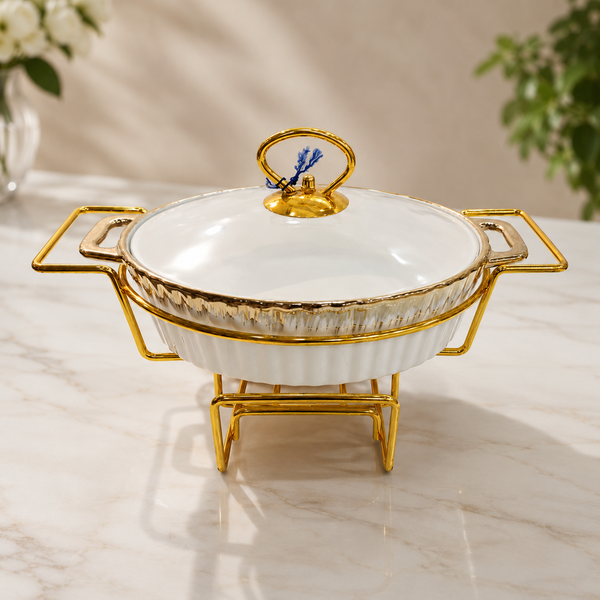 Casserole with Stand – Elegant Serving Dish with Gold Stand