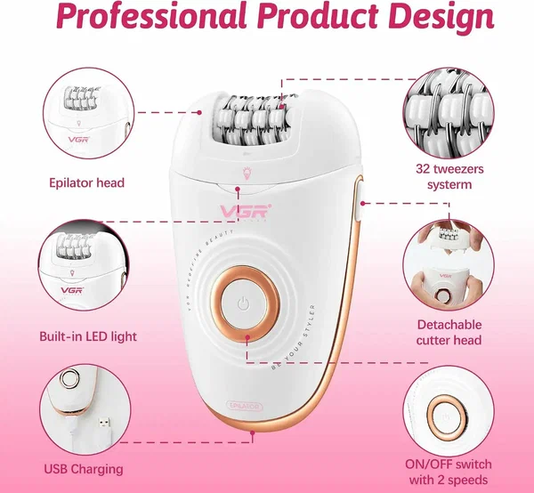 VGR - 739 Epilator for Women with 18-Tweezer Full-Body Hair Removal