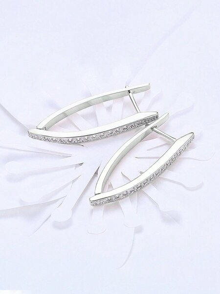 Shein Exclusive - 1pair Women's S925 Silver Geometric Cubic Zirconia Drop Earrings