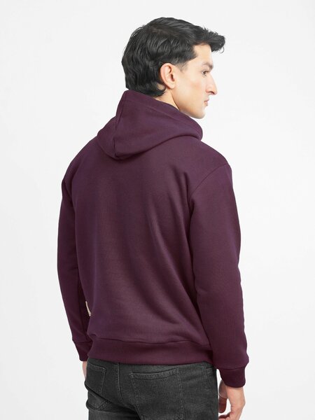 Brumano Mens RTW Solids Cotton 1 Piece Burgundy Fleece Hoodie Winter Collection