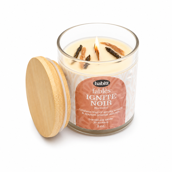 Ignite Noir Blackwood Scented Candle – Smoky Wood Aromatherapy Candle with Wooden Lid