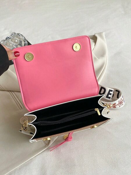 Shein - Fashionable Bag For Women, Versatile New Crossbody Bag, Casual, Contrasting Color, Small Square Bag, Wide Shoulder Strap, For Party Date School Outdoor Gift