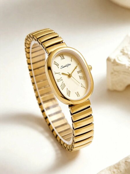 Shein - 1pc Unique Elegant Prominent Snake Head Dial Women's Watch -  Gold | White Dial