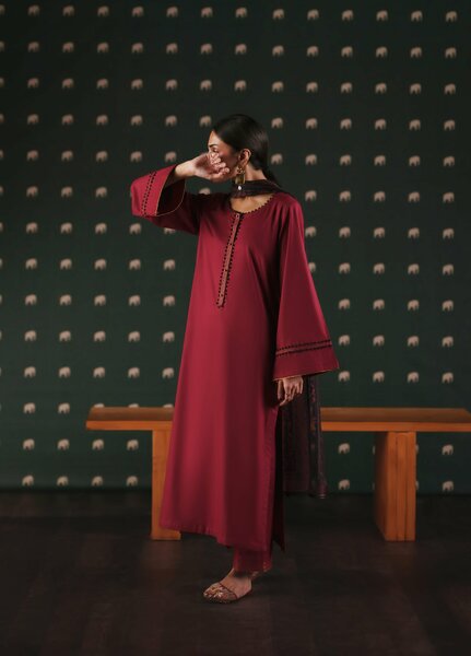 Azzurra by Casuallite Women RTW Solids Cotton Lawn 3 Piece Suit CL26RA Rosso Velato - Summer Collection