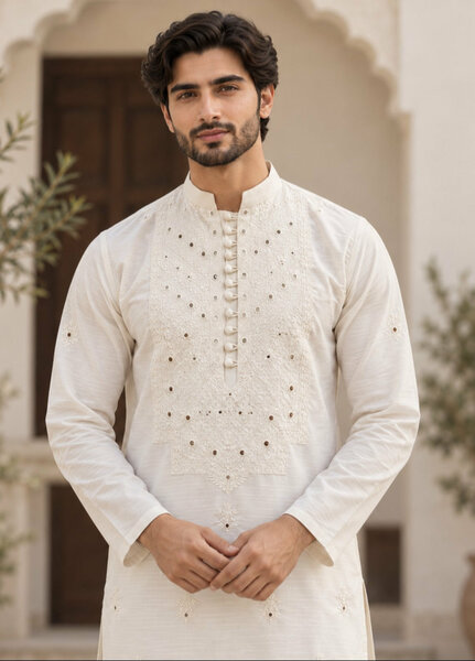 TGM Mens RTW Chikankari Chikankari Kurta Pajama Suit White Prism Festive Collection