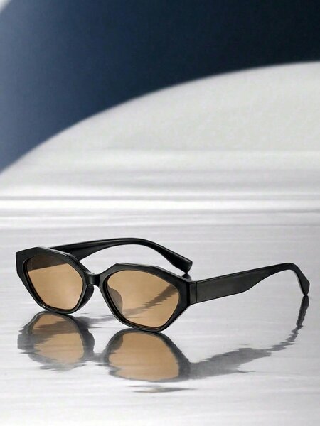 Shein - 1 Pair Women'S And Men'S Brown Polygon Retro Fashion Sunglasses