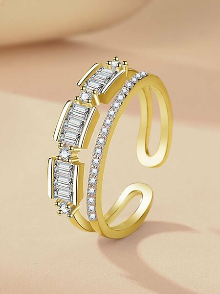 Shein - 1pc Sterling Silver Cubic Zirconia Decor Cuff Ring