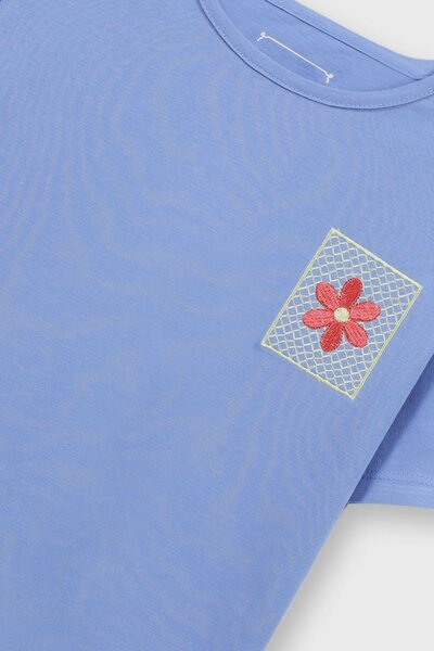 Girls Blue Embroidered Drop Tee