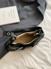 Shein - New Fashionable Buckles Decor PU Leather Shoulder Bag