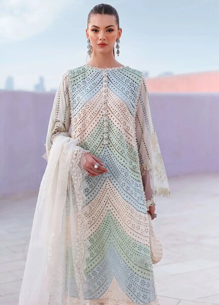 Maria B Unstitched Embroidered Luxury Lawn 3 Piece Suit MB26UEL 12A - Eid Collection