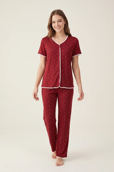 BLS - Heart Print Pajama Set - Jujube Red