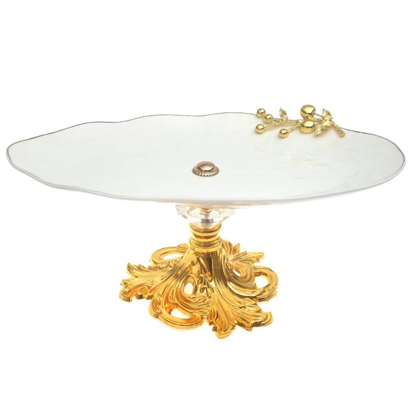 Gold & White Pedestal Serving Platter 8.5 x 14.5 x 6 Inch – Luxury Decorative Display Platter