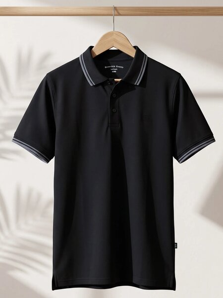 Black Contrast Tipping Polo T-Shirt (POLO-1287)