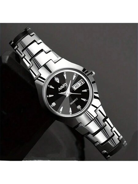 Shein - 2Pcs/Set Couple'S Quartz Watch With Calendar Function, Business & Fashion Design, Ideal Valentine'S Day Gift For Men & Women, Suitable For Daily Wear