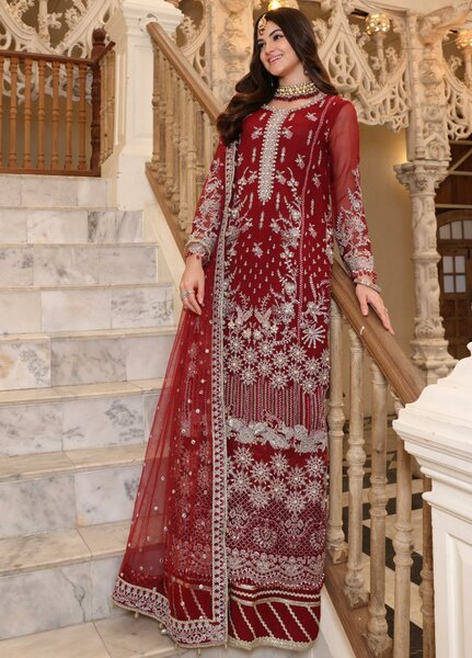 Noor Formals By Saadia Asad Embroidered Chiffon Suits Unstitched 3 Piece NSA23FF D-2 Haleh - Festive Collection