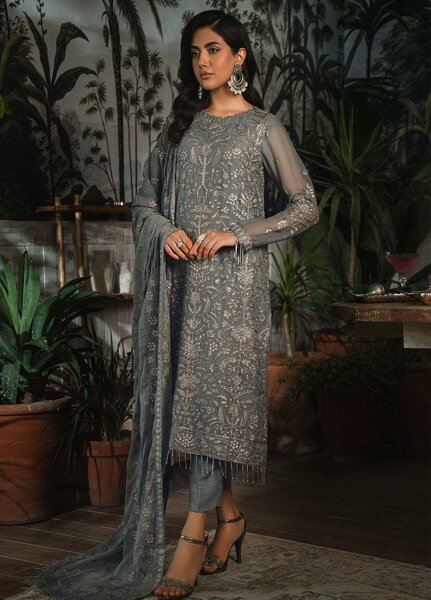 La Rosella By Zarif Embroidered Chiffon Suits Unstitched 3 Piece ZR25UF ZLR 07 Noir - Luxury Collection