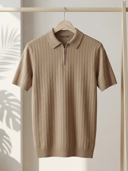 Light Brown Knitted Zipper Polo (SKZP-067)