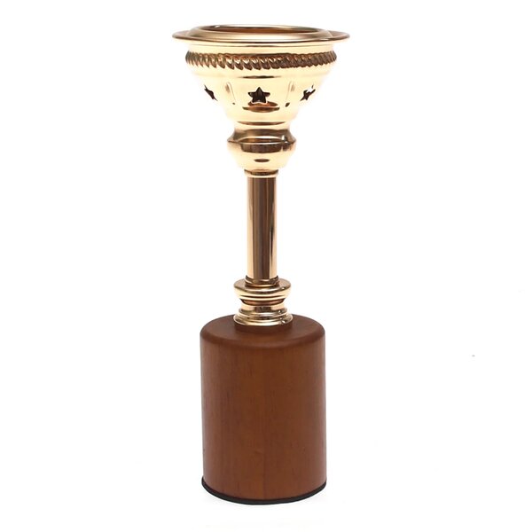 Brown Wood & Gold Pillar Candle Holder – Small