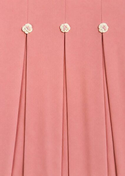 Melba | Cotton chambray frock with pleats and floral embroidered belt