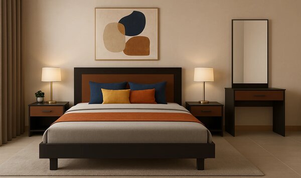 Ozmane Dark Tune King Bedroom Set with Side Tables, Dresser & Mirror