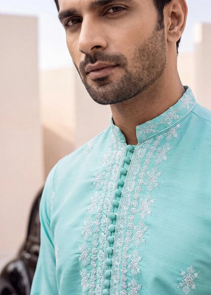 TGM Mens RTW Chikankari Chikankari Kurta Pajama Suit Aeron Aqua Festive Collection