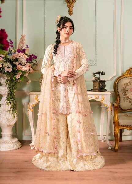 Luxe by Qalamkar Unstitched Embroidered Charmeuse Silk 3 Piece Suit QLK26UL Solene QSL-03 - Festive Collection