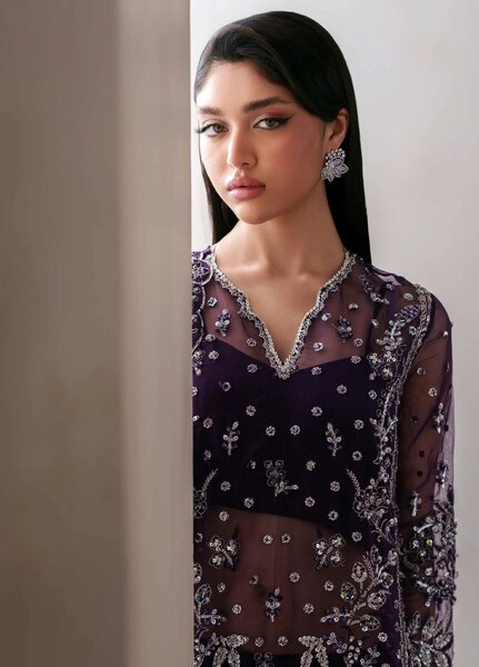 Starlet Jewels by Emaan Adeel Unstitched Embroidered Organza 3 Piece Suit EA26USF Tourmaline - Wedding Collection
