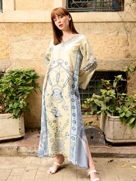 Amelle - Printed+Embroidered  Kaftan