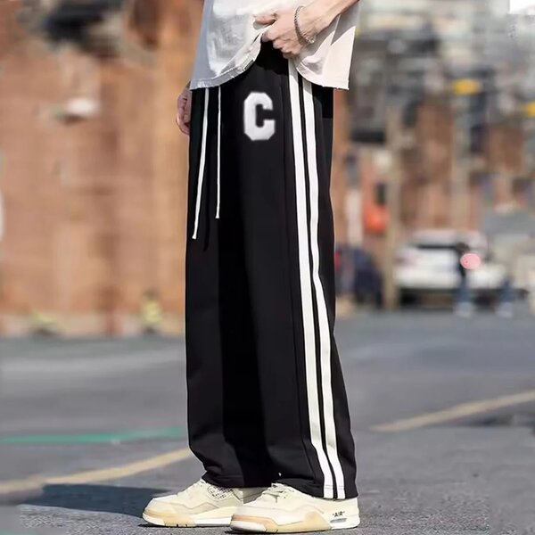 Vybe - Side Stripe Embroidery Trouser - Black