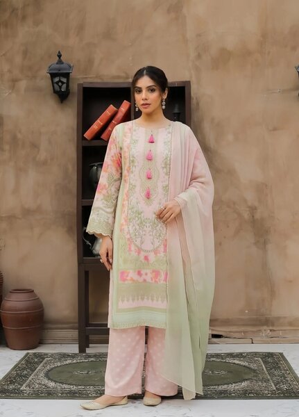 Daily Luxe by Style Up Women RTW Printed Poly Lawn 3 Piece Suit Blush Bloom  - Casual Collection
