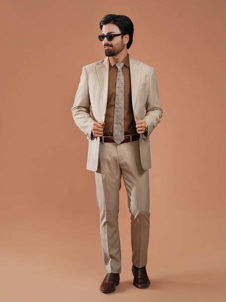 Beige Self Imported Two Piece Suit (SF-080)