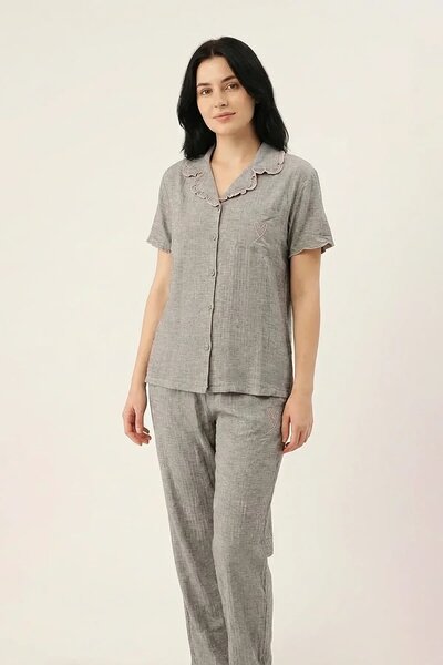 BLS - Ribbed Cotton Pajama Set - Grey