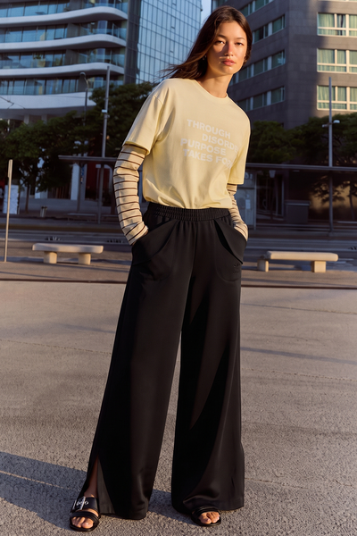 Vybe - Women Smart Pocket Wide-leg Trouser - Black