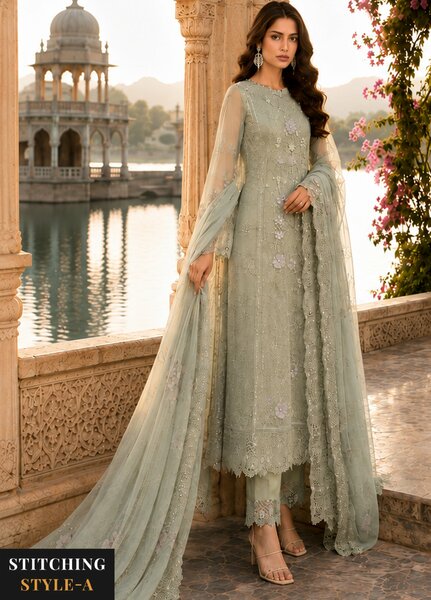Nooriyah by Saadia Asad Unstitched Embroidered Chiffon 3 Piece Suit SA26UEN D1 - Wedding Collection
